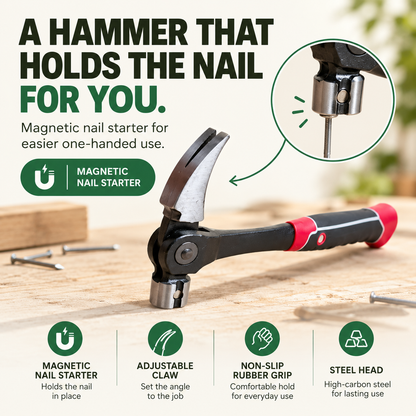 Adjustable Claw Hammer with Magnetic Nail Starter