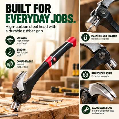Adjustable Claw Hammer with Magnetic Nail Starter