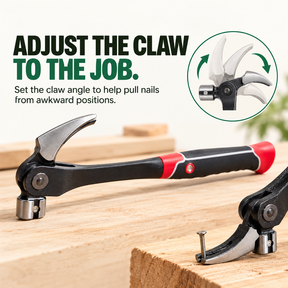 Adjustable Claw Hammer with Magnetic Nail Starter
